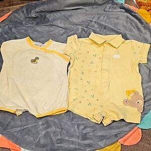 F Carters 3-6mo. unisex set, cute, yellow, teddy bear, button up, pristine